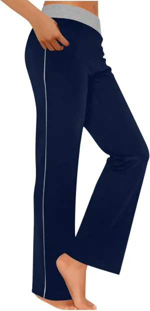 Women's Sweatpant Yoga Leggings Side Striped High Waist Stretch Comfy Jogger Gym Sport Workout Pants Trousers Slacks