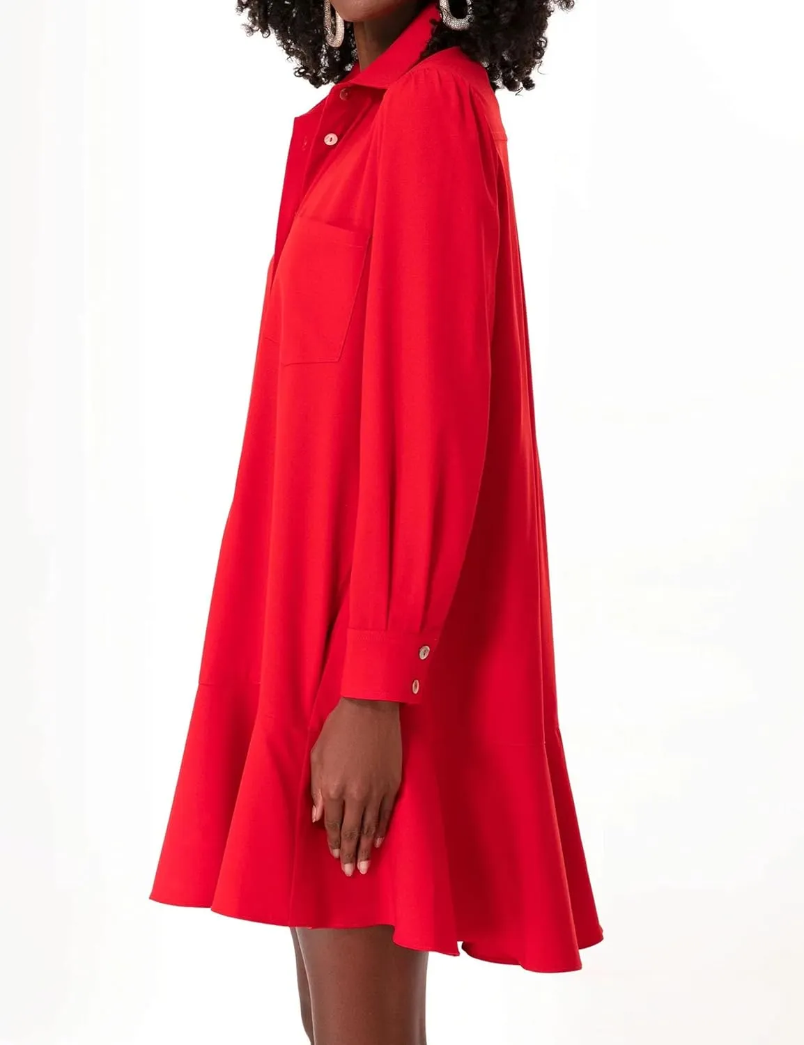 Women's Tunic Shirt Mini Dress Long Sleeve Cotton Drop Waist Collar Short Dress Button Up Ruffle Hem Shift Dresses