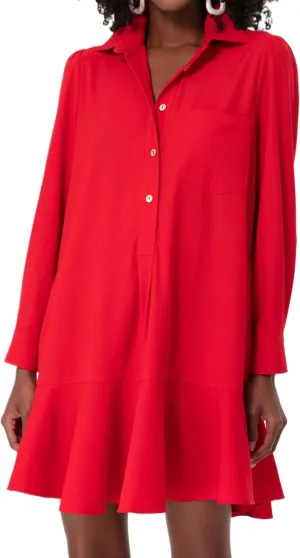 Women's Tunic Shirt Mini Dress Long Sleeve Cotton Drop Waist Collar Short Dress Button Up Ruffle Hem Shift Dresses