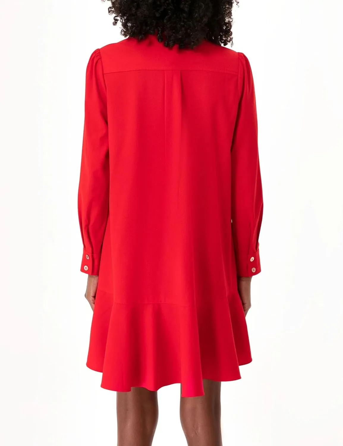 Women's Tunic Shirt Mini Dress Long Sleeve Cotton Drop Waist Collar Short Dress Button Up Ruffle Hem Shift Dresses