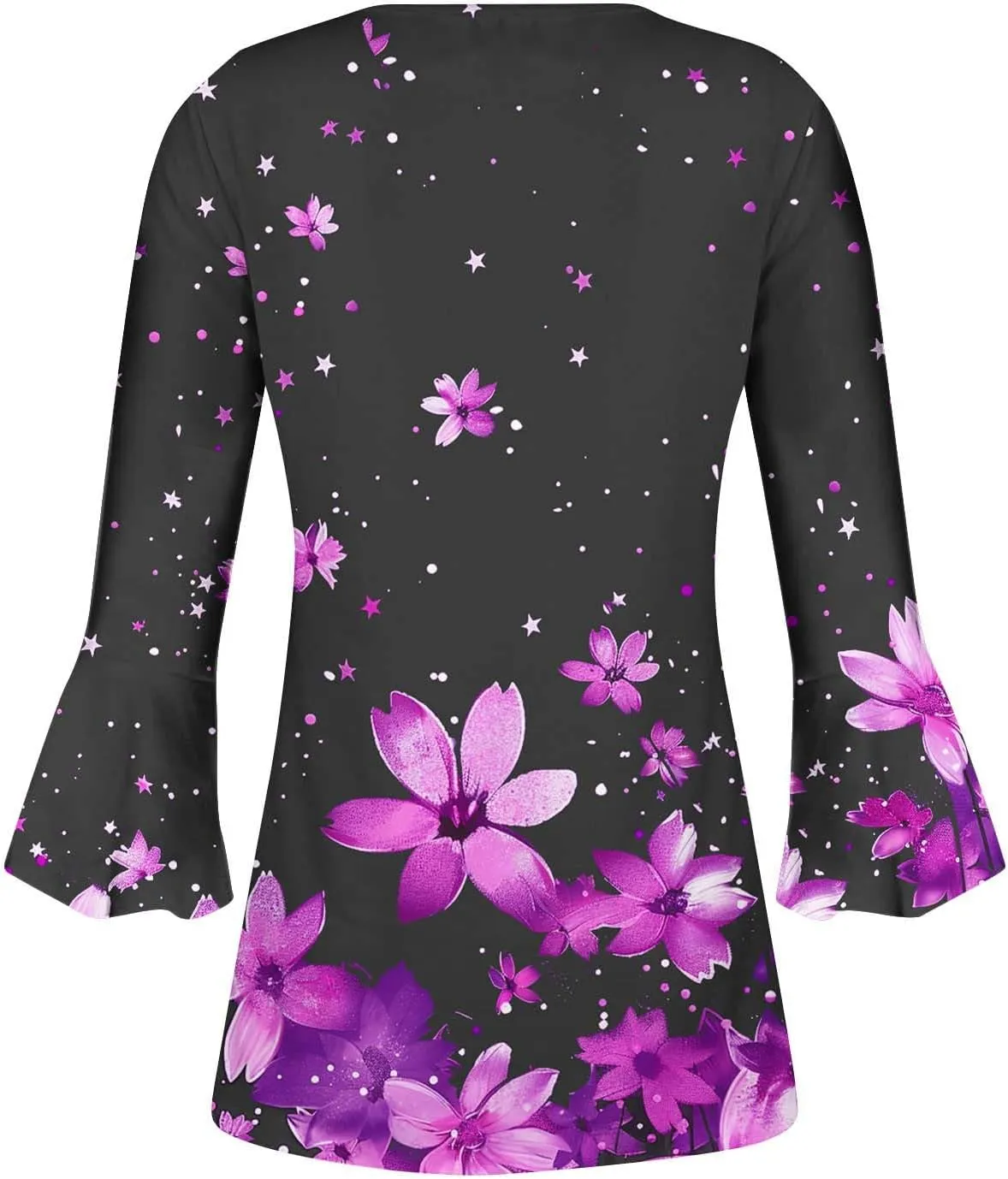 Women's Tunic Tops 2025 Fashion Boho Floral Print Daily Shirt Y2k 3/4 Bell Sleeve Button Down V Neck T Shirt Outfits