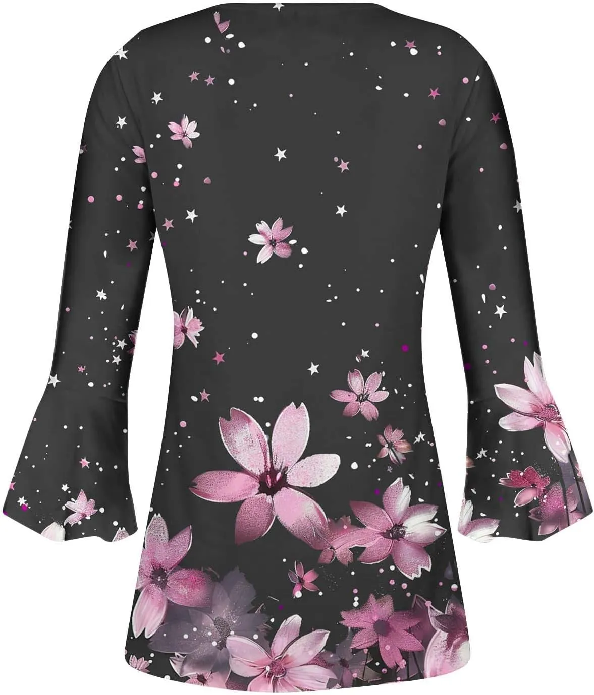 Women's Tunic Tops 2025 Fashion Boho Floral Print Daily Shirt Y2k 3/4 Bell Sleeve Button Down V Neck T Shirt Outfits