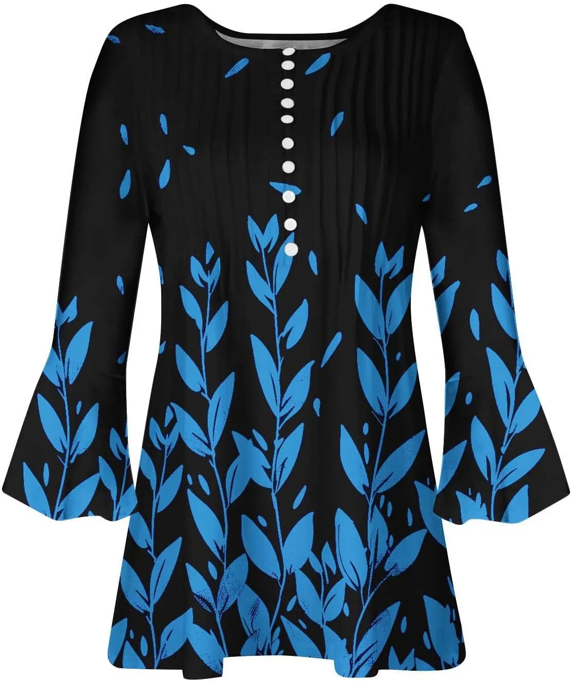 Women's Tunic Tops 2025 Fashion Boho Floral Print Daily Shirt Y2k 3/4 Bell Sleeve Button Down V Neck T Shirt Outfits