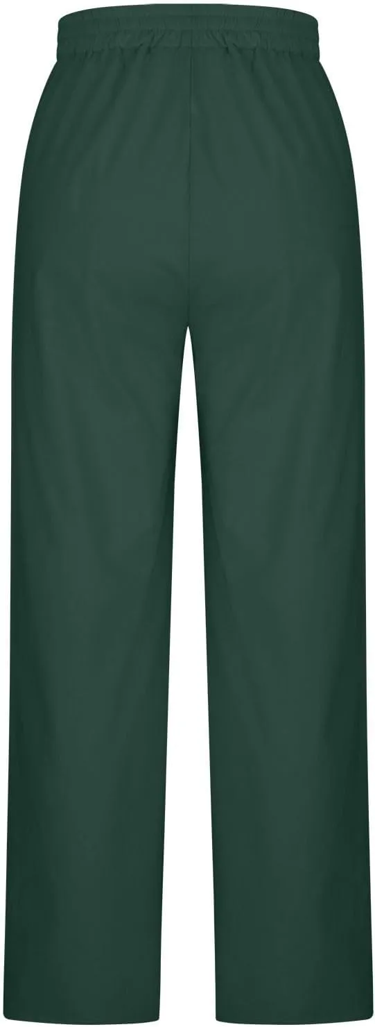Women's Vintage Wide Leg Pants Cotton Linen Harem Pants Summer Elastic Waist Casual Lightweight Baggy Slacks Trousers