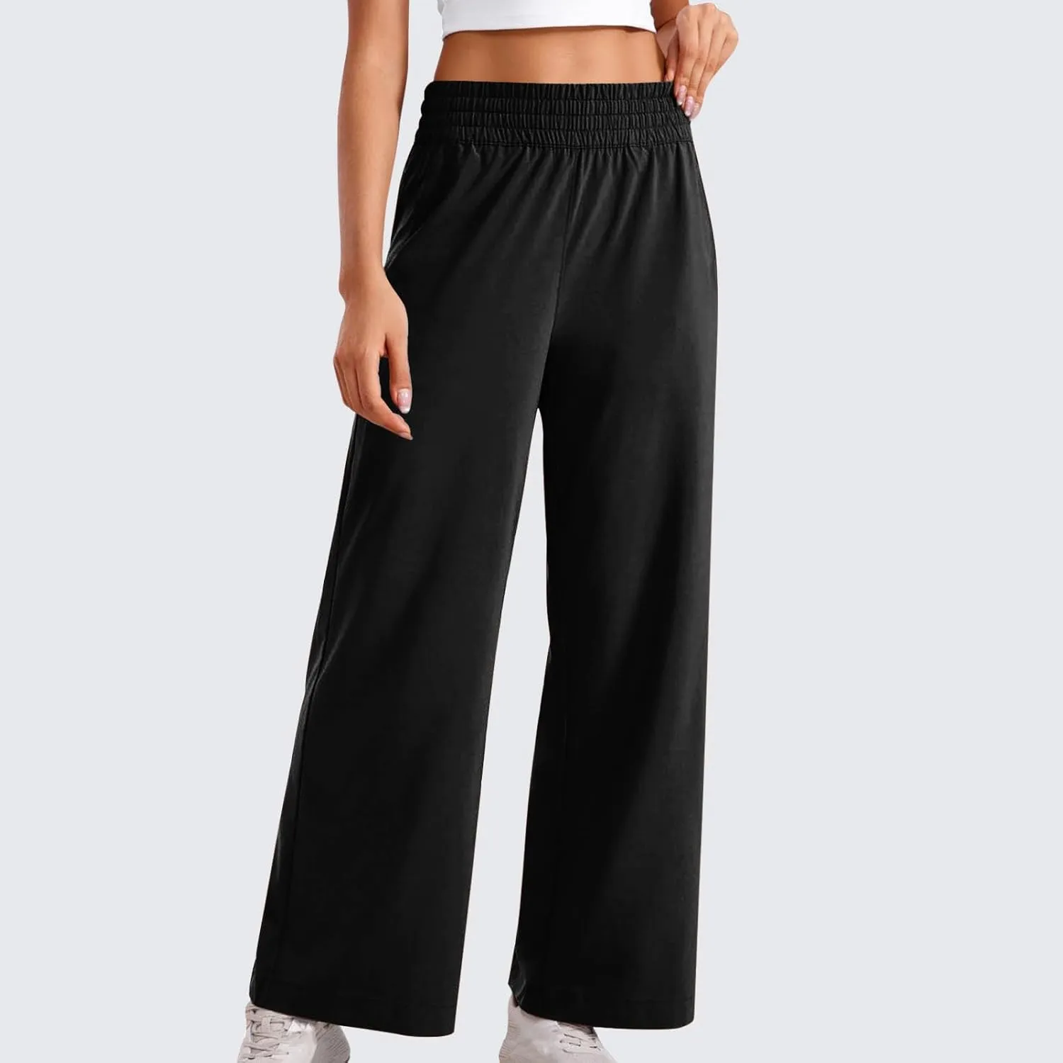 Womens Wide Leg Lightweight Pants Yoga Sport Palazzo Slacks High Waist Casual Travel Work Summer Trousers with Pockets