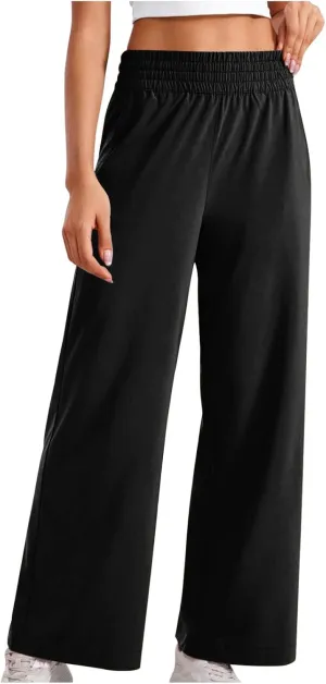 Womens Wide Leg Lightweight Pants Yoga Sport Palazzo Slacks High Waist Casual Travel Work Summer Trousers with Pockets