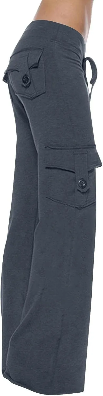 Womens Yoga Pants with Pockets Bootcut Flare Workout Stretchy Cargo Pants High-Waisted Wide Leg Pants Tummy Control