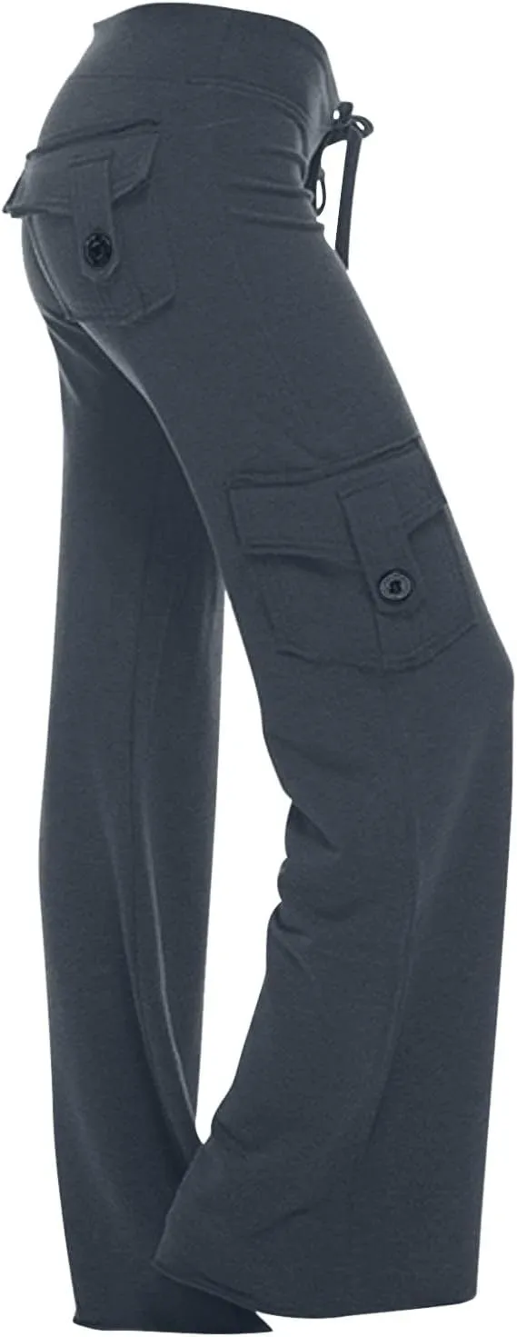 Womens Yoga Pants with Pockets Bootcut Flare Workout Stretchy Cargo Pants High-Waisted Wide Leg Pants Tummy Control