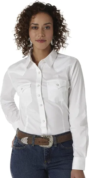 Wrangler Women's Western Yoke Two Snap Flap Pocket Shirt