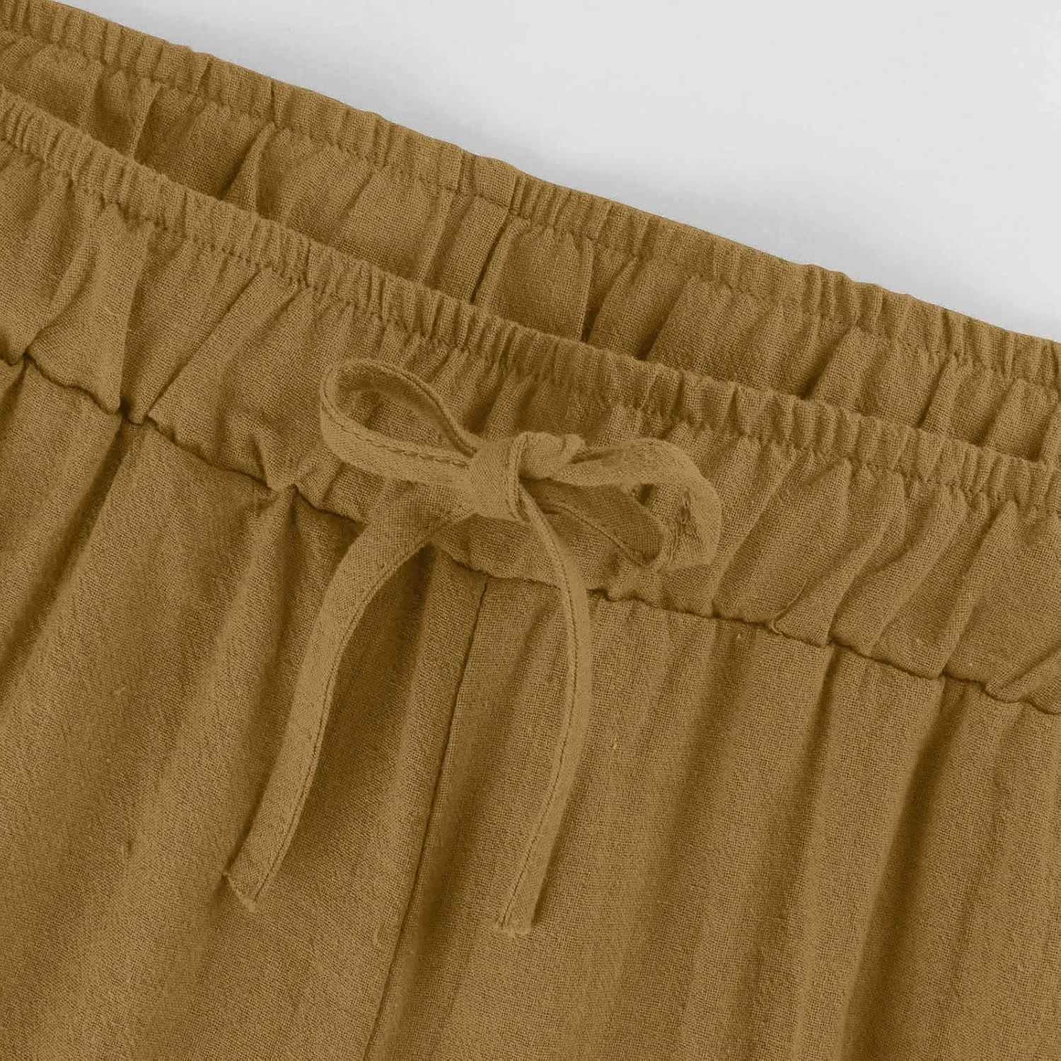 yardsong Capri Pants for Women Cotton Linen Summer Wide Leg Pants Casual Loose Fit Drawstring Boho Beach Pant with Pockets