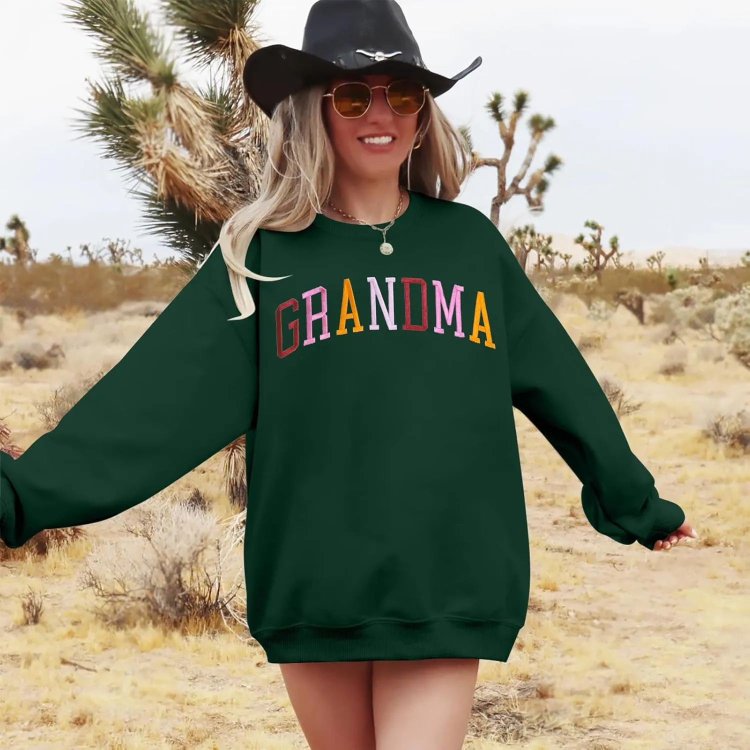 YI XIANG RAN Grandma Sweatshirt for Women - Embroidered Long Sleeve Pullover Top, Oversized