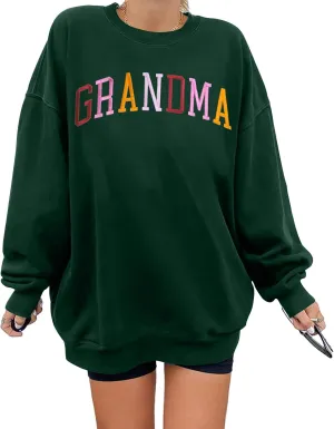 YI XIANG RAN Grandma Sweatshirt for Women - Embroidered Long Sleeve Pullover Top, Oversized