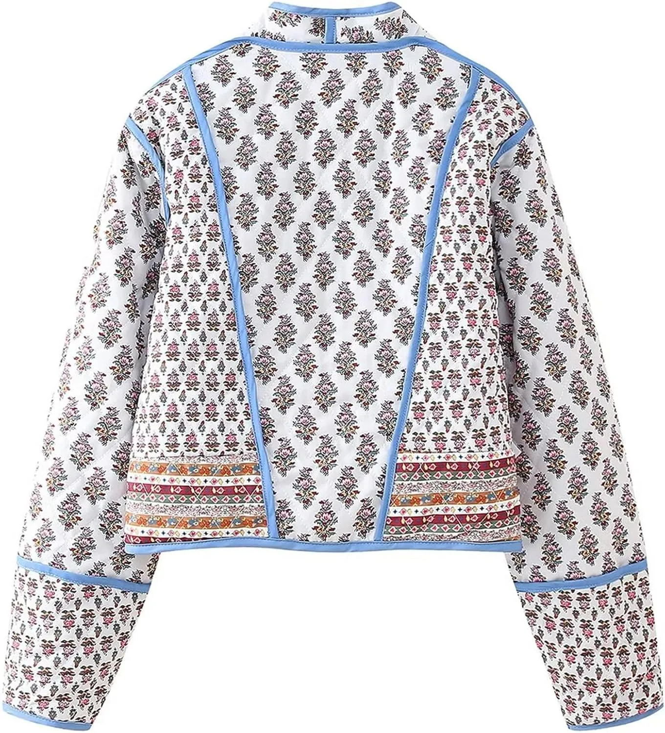 Yimoon Women's Quilted Jacket Lightweight Floral Print Cropped Puffer Coat Short Padded Open Front Winter Outwear