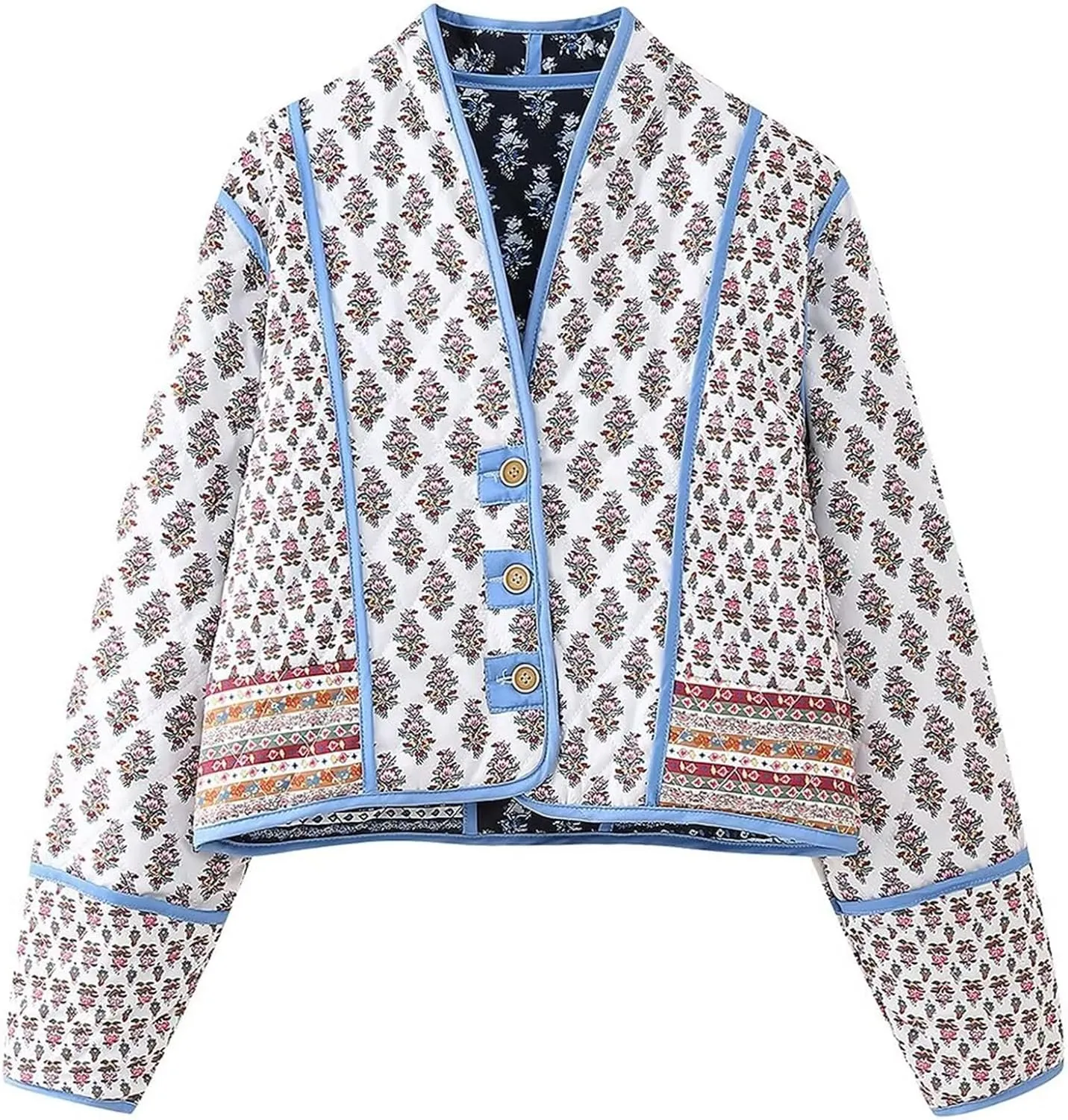 Yimoon Women's Quilted Jacket Lightweight Floral Print Cropped Puffer Coat Short Padded Open Front Winter Outwear
