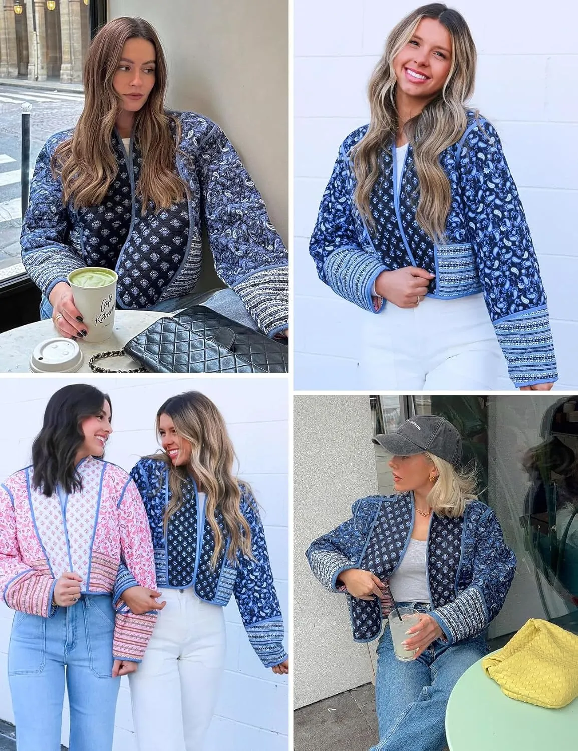 Yimoon Women's Quilted Jacket Lightweight Floral Print Cropped Puffer Coat Short Padded Open Front Winter Outwear
