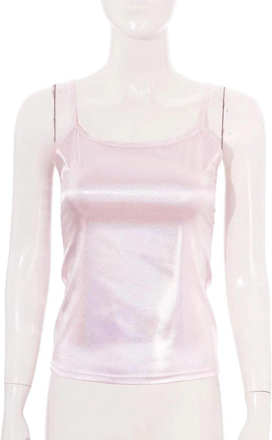 YiZYiF Women's Spaghetti Wet Look PVC Leather Camisole Vest Tank Top Blouse