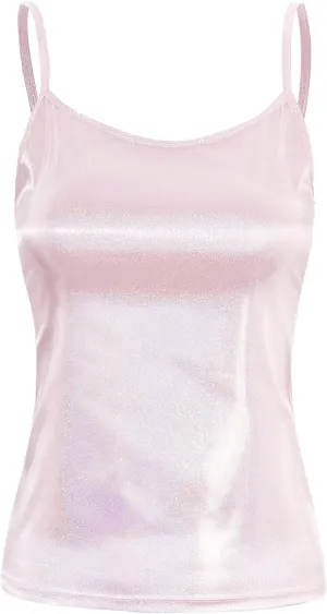 YiZYiF Women's Spaghetti Wet Look PVC Leather Camisole Vest Tank Top Blouse