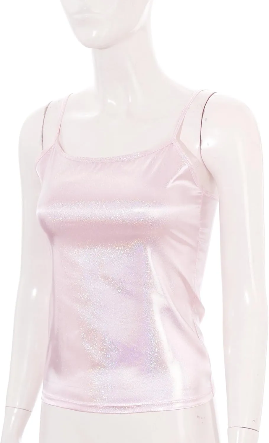 YiZYiF Women's Spaghetti Wet Look PVC Leather Camisole Vest Tank Top Blouse