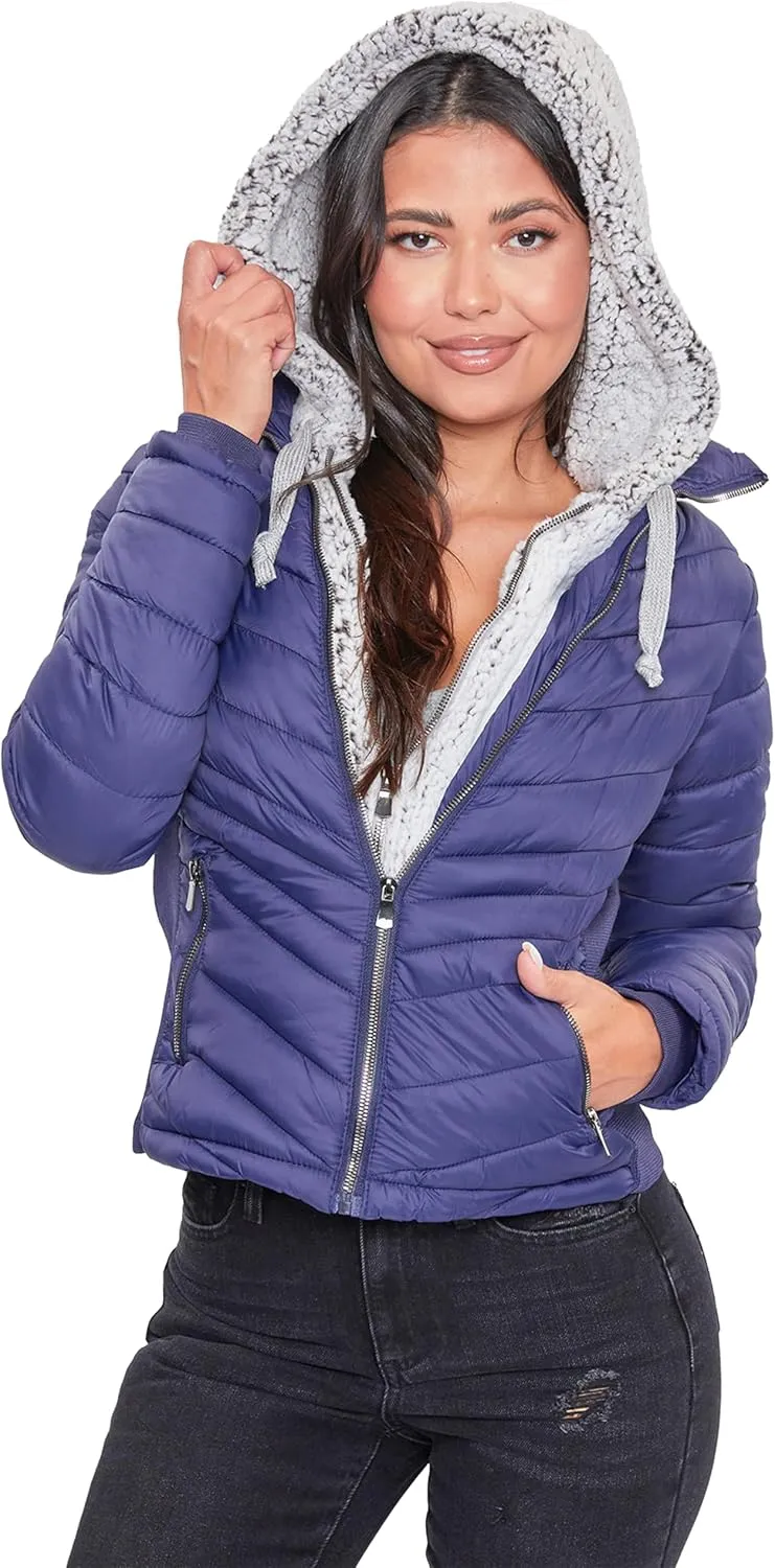 YMI Women's Junior Full Length Puffer Jacket with Detachable Sherpa Hood