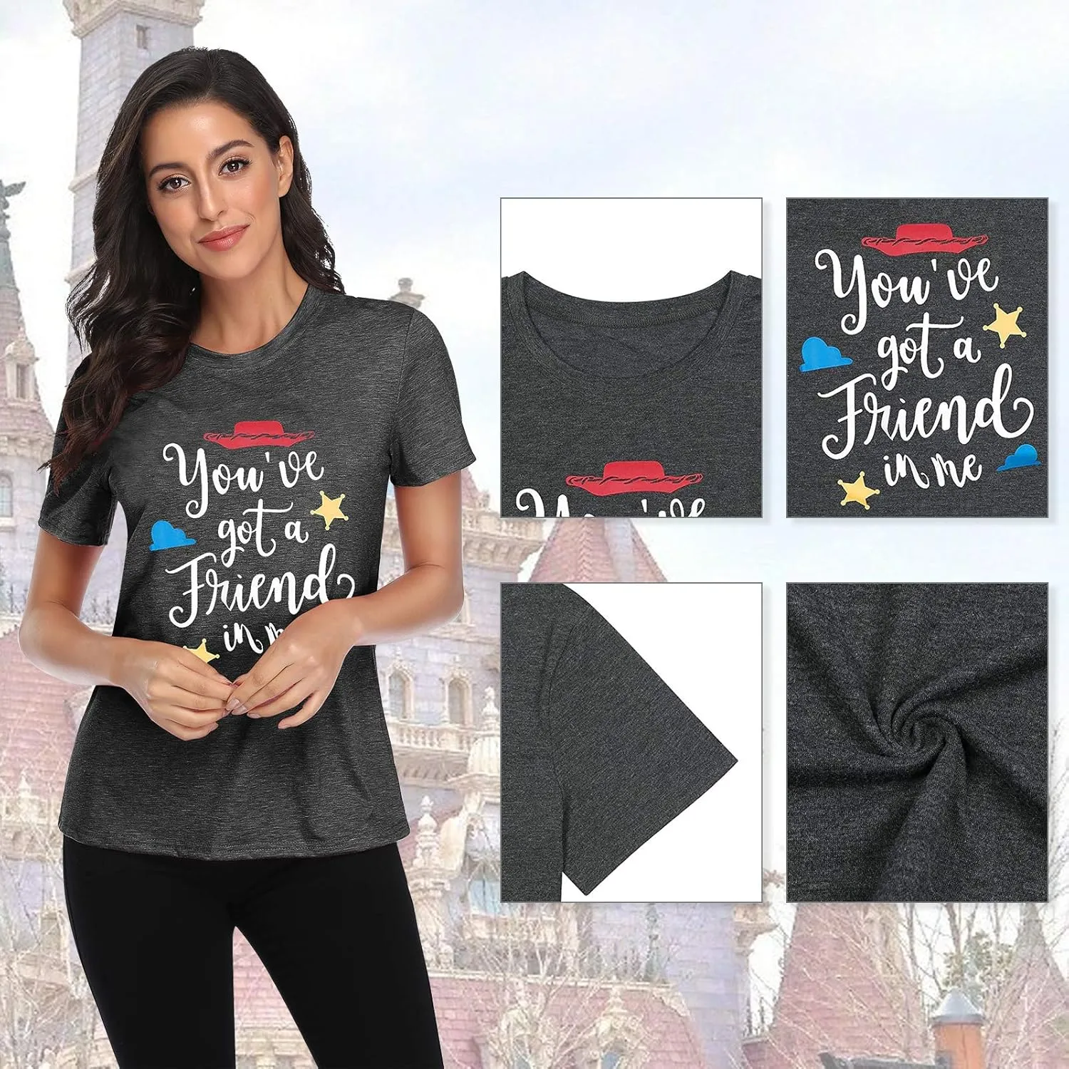 You've Got a Friend in Me T Shirt Women Funny Letter Print Shirts Cute Graphic Tee Casual Summer Short Sleeve Tops