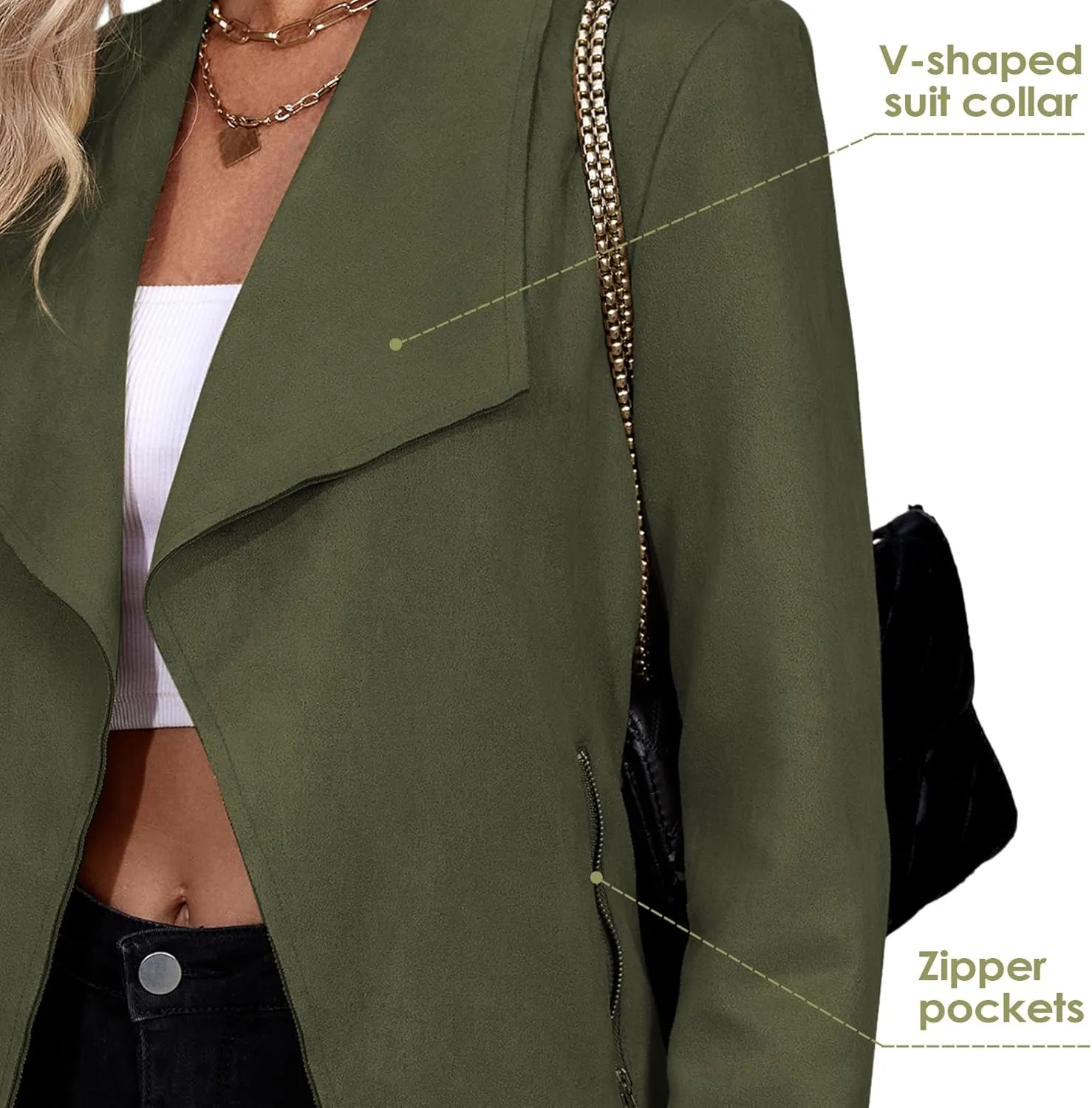 Zando Womens Faux Suede Jacket Open Front Womens Bomber Cropped Jacket with Pockets Outwear Long Sleeve Fashion Biker Jacket