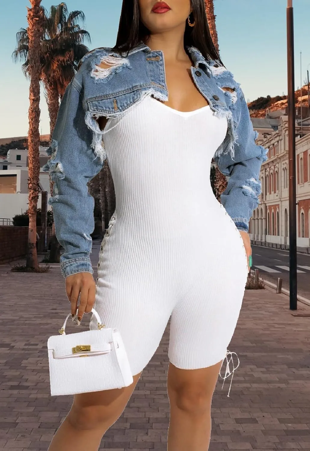 ZERMOM Women's Cropped Denim Jacket Button Down Long Sleeve Fitted Crop Top Jean Coat