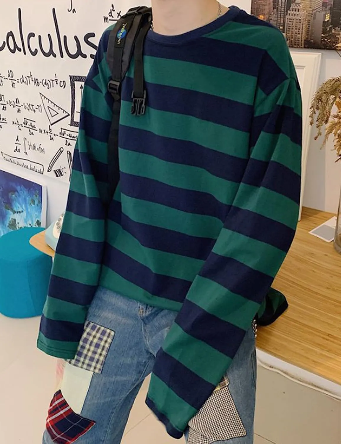 Zhiyouni Womens Stripe Shirt Oversized Casual Loose Long Sleeves Pullovers Couples Shirts Sweatshirt
